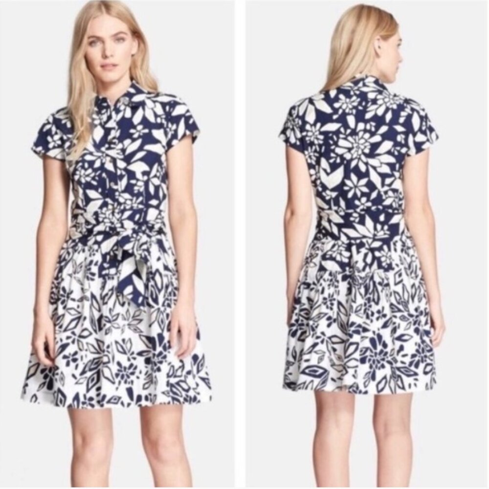 DIANE VON FURSTENBERG Scarlet Dress, Navy Floral Drop Waist Sundress, Size 2